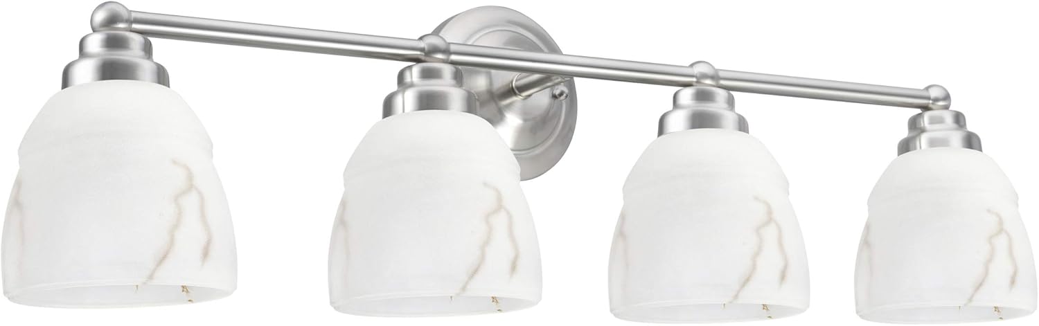 Hottest Sale Aspen Creative Satin Nickel 62193-1, Four Metal Bathroom Vanity Wall Light Fixture, 4 3/4 Wide, Transitional Design Faux Alabaster Glass Shade