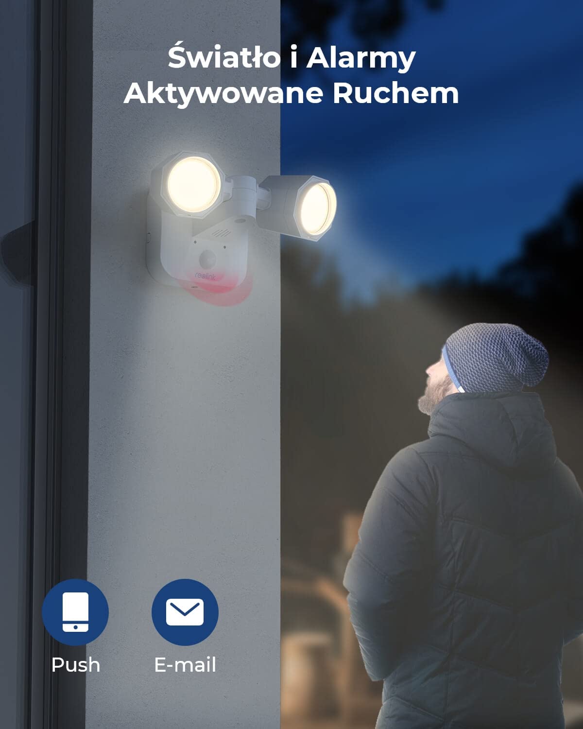Reolink Floodlight WiFi do Zewnętrznej Kamery Bezpieczeństwa, Oszczędność Energii, Wbudowany Czujnik PIR, Połączony z Kamerami Reolink, 3 Tryby Oświetlenia, WiFi Floodlight | Oszczędność energii, wbudowany czujnik PIR, połączony z kamerami, 3 tryby światł