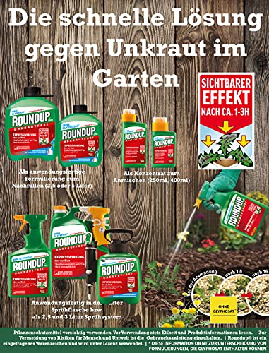 Foto von Roundup Unkrautfrei Express, 1 Liter Sprühflasche, Unkrautvernichter, zur Bekämpfung von Unkräutern, Gräsern und Moos