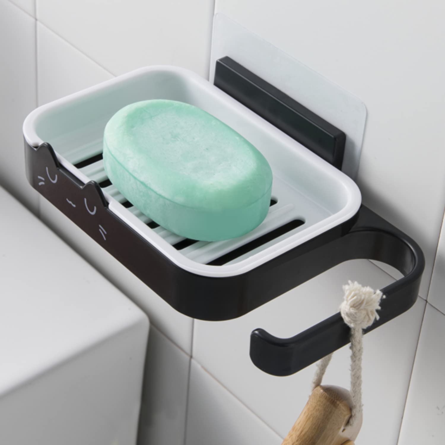 HOKIPO Magic Sticker Series Self Adhesive Wall Mounted Soap Stands for Bathroom | No Drilling Soap Holder Organizer Dish Rack, Plastic, Black, Pack of 1 (NEW-3979) (B09TKTVL8G) Amazon Price History, Amazon Price Tracker