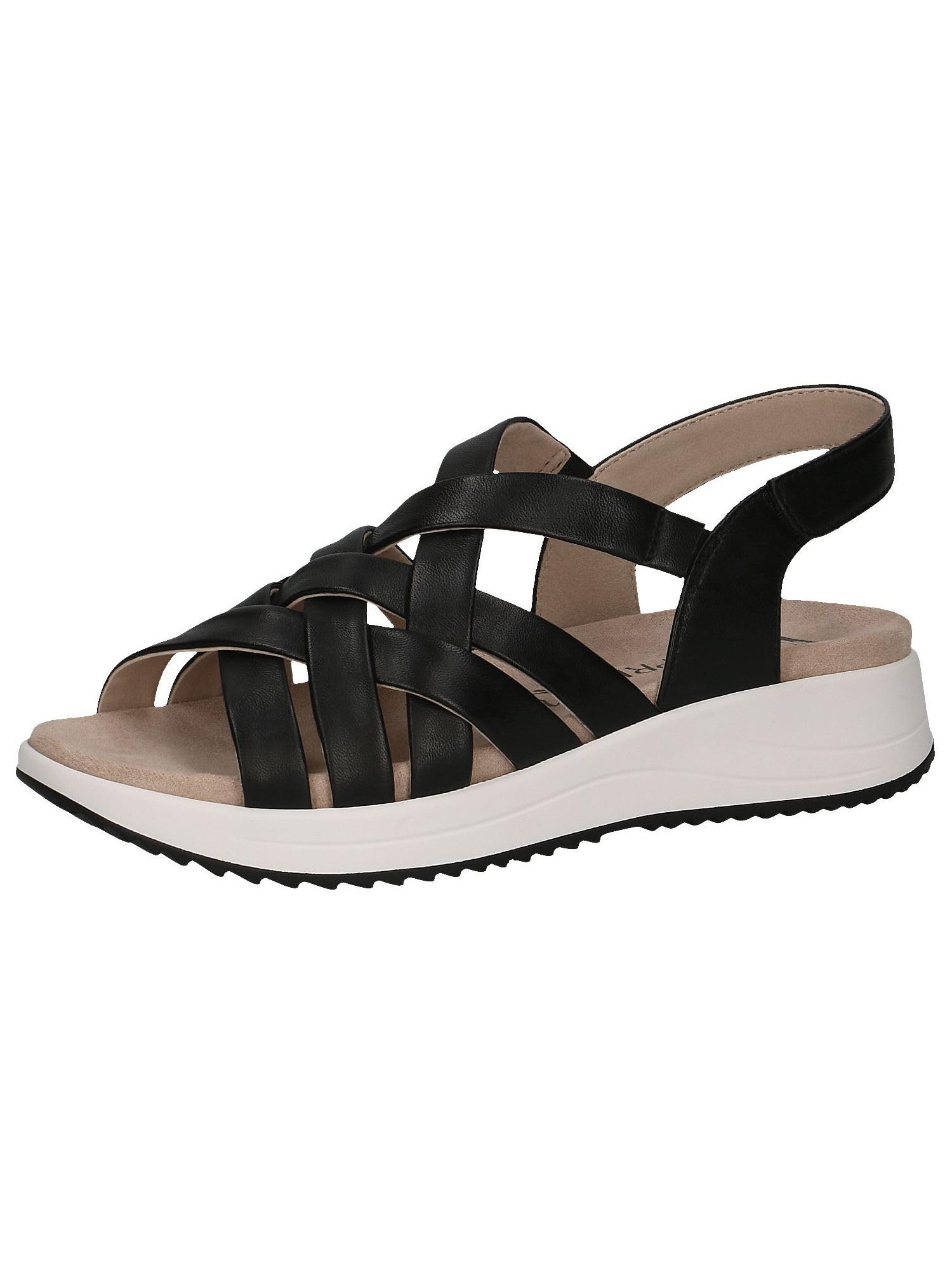 CAPRICE Women Sandals flat Leather Comfortable, Black (Black Nappa), 7.5 UK