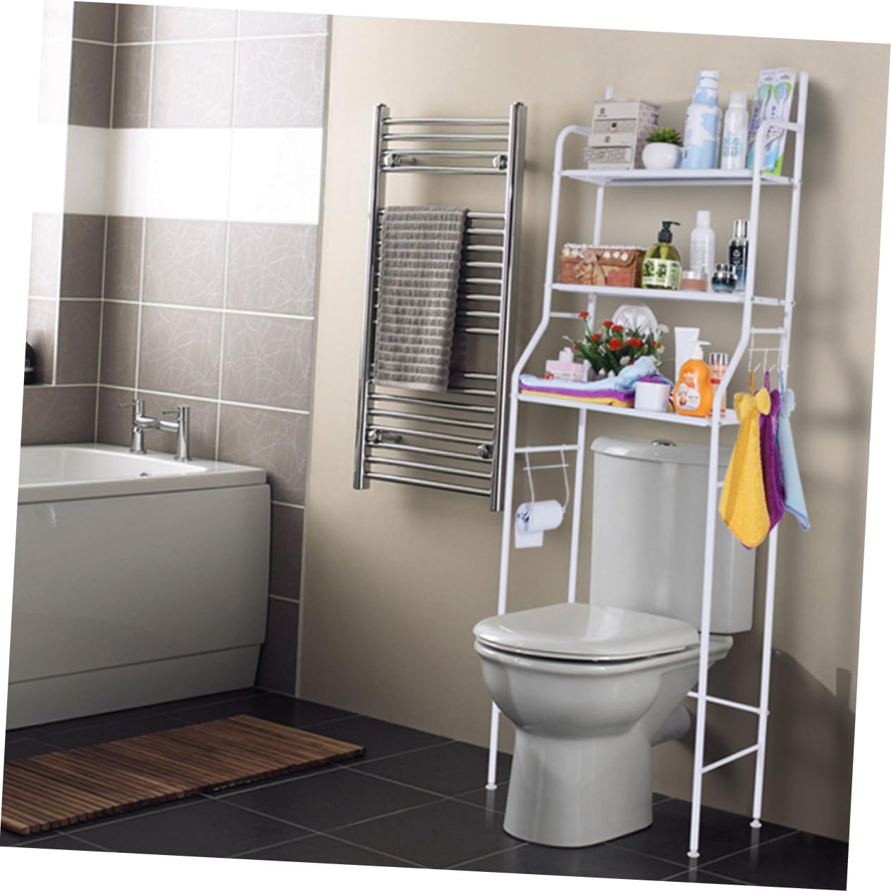 Bathroom Organizer Toilet Storage Rack Shelves Over-The-Toilet Storage Varnish Finish
