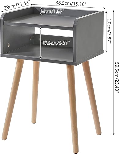 Miniatura 3 de IBUYKE Mesita de noche, mesa de noche moderna de mediados de siglo con patas de madera maciza, mesa auxiliar minimalista y práctica con estante de