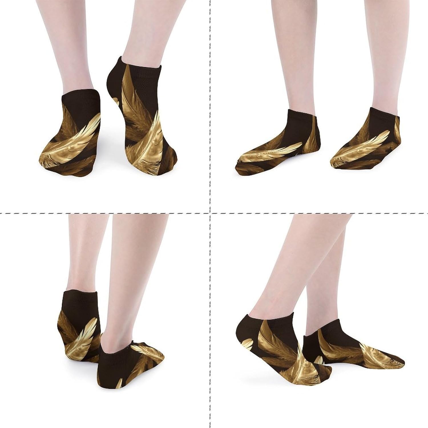 Golden Feathers Ankle Socks for Men Women 5 Pairs