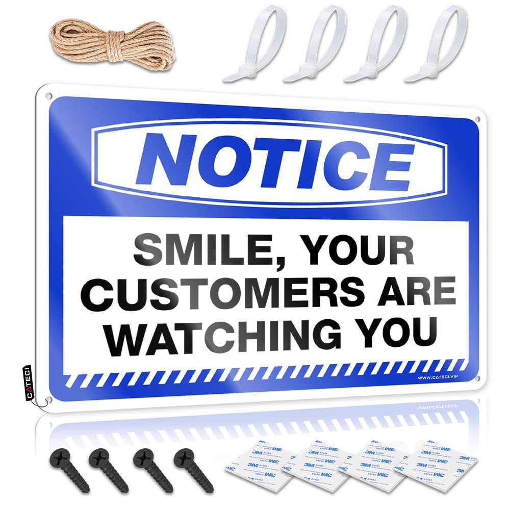 Men Decor Notice Smile, Your Customers Are Watching You Tin Sign Personalized Man Cave Sign Tin Signs Warning