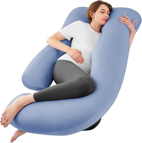 Miniatura 27 de Sasttie Almohadas de embarazo para dormir, almohada refrescante de cuerpo completo en forma de U con funda extraíble, imprescindible para mujeres