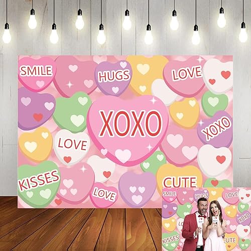 Masxkle Telón de fondo colorido del día de San Valentín para fotografía, decoración de fiesta de San Valentín, accesorios para cabina de fotos, 7 x