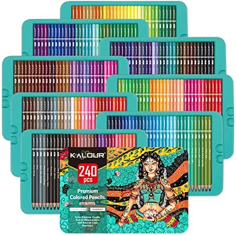 KALOUR Professional Colored Pencils,Set of 240 Colors,Artists Soft Core with Vibrant Color,Ideal for Drawing Sketching Shading,Coloring Pencils for Adults Artists Beginners