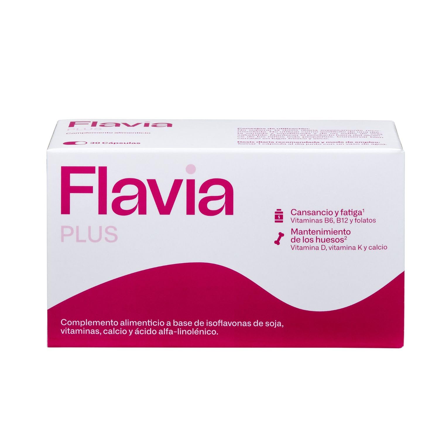 FLAVIA Plus Pack 2 x 30 Comprimidos - Alivia los Síntomas de la Menopausia, Bienestar de los Huesos, Disminuye el Cansancio, Complemento Alimenticio con Isoflavonas de Soja y Calcio