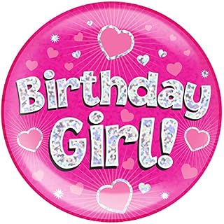 OAKTREE UK 633018 6" Jumbo Badge Birthday Girl Pink Holographic Dot