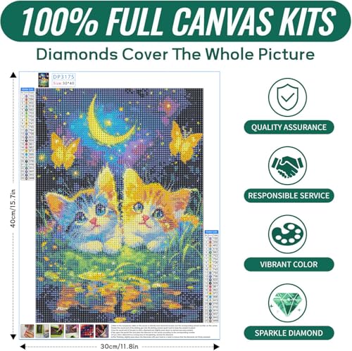 Image of SANYUN Diamond Painting Kits for Adults Cat,Moon Diamond Art Paintings,Two Cats and Butterfly Full Drill Gem Painting Kit for Relaxation,Suitable for Gift and Home Wall Decor(12x16inch)