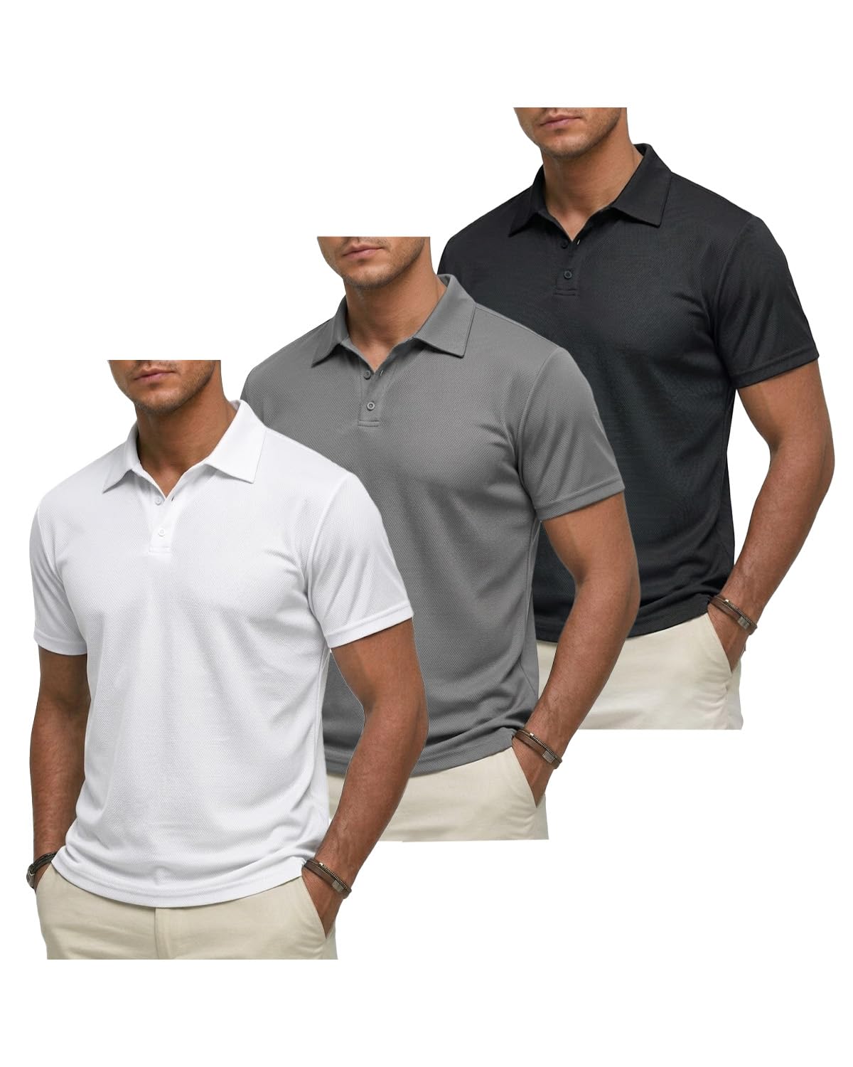 Liloak 3er Pack Poloshirt Herren Kurzarm Atmungsaktiv Golf Polohemden Polo T Shirts für Büro Freizeit Alltag