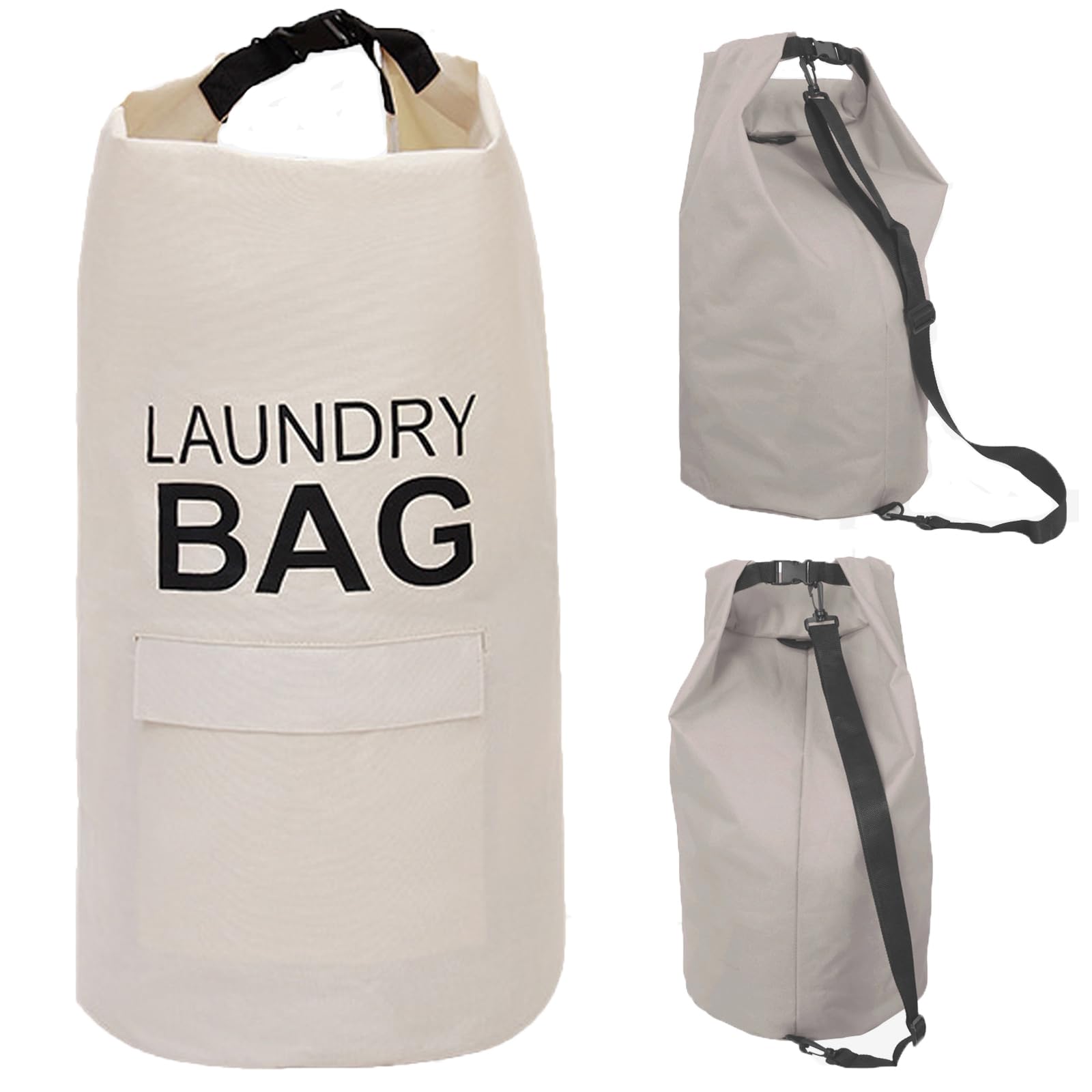 Kimmama Waterproof Laundry Bag Backpack,Heavy Duty Laundry Bag with Strap,Dirty Clothes Organizer for Travel,Camping,College Dorm,Laundromat,Apartment,70L,Beige