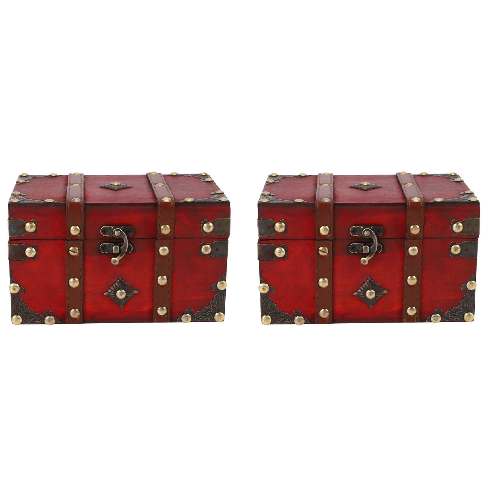 Hndhbfgrt 2X Retro Treasure Chest Vintage Wooden Storage Box Antique Style Jewelry Organizer for Jewelry Box Trinket Box Small