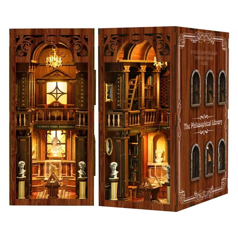 Villageboom Book Nook LED Lights Kit, DIY Miniature Library Old Books, 3D Wooden Construction Kit for Bookshelf Decoration