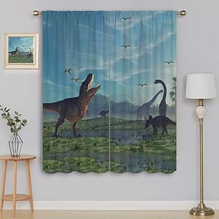 Dinosaur Blackout Curtains for Boy Girl Room Darkening Decor,Jurassic Century 3D Triceratops Brachiosaurus Tyrannosaurus Bedroom Living Room Home Rod Pocket Thermal Insulated Window Drapes,42x45 Inch