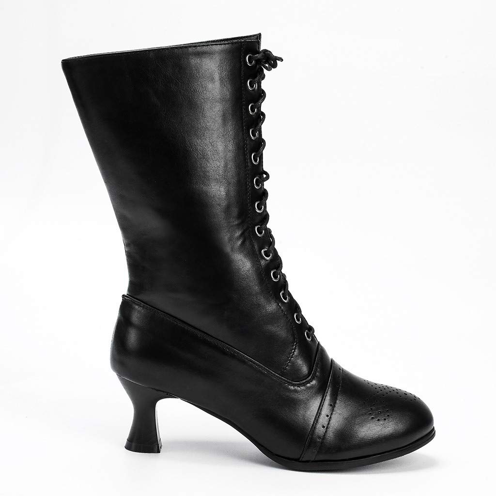 Bottes à lacets pour femme - Longueur mollet - Style victorien - Cuir - Talon Louis - Vintage - Steampunk gothique