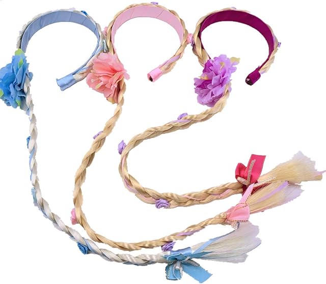 CHTENG 3pcs Rapunzel Hair for Kids Tangled Dress Princess Costumes Child Wig Hairpin