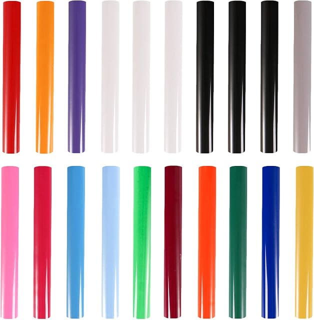 PU Heat Transfer Paper Vinyl Bundle on Fabrics T-Shirts Heat Press Machine 20 Assorted Colors HTV Vinyl for Cricut