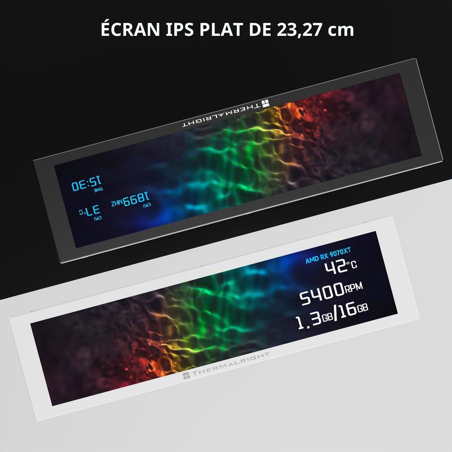 TR-Thermalright Trofeo Vision 9.16 LCD Noir Écran IPS 9,16’’ Résolution 1920x480-Peut être fixé au boîtier/Refroidisseur de CPU, Images/Vidéos dynamiques DIY, Noir