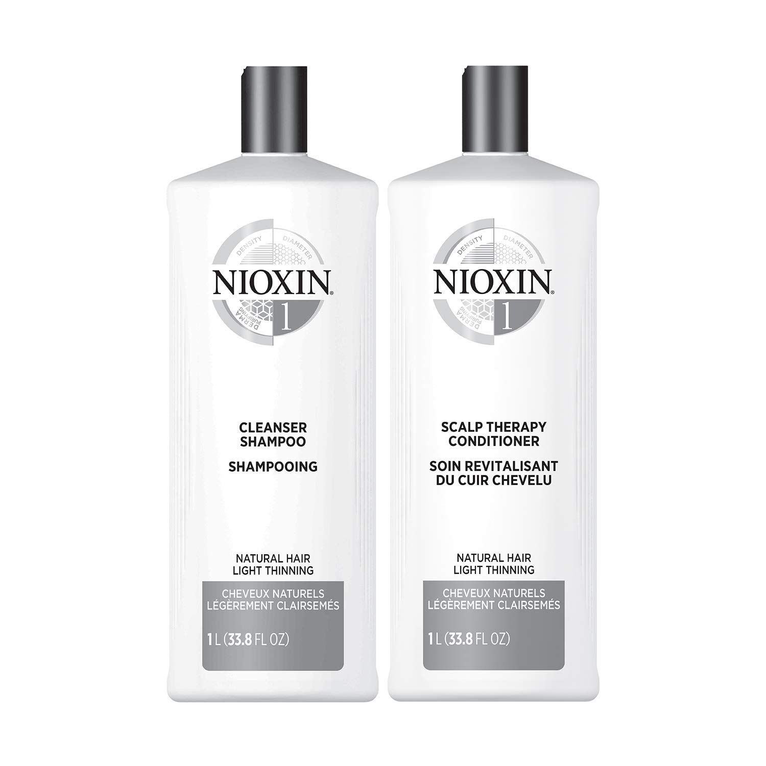 Nioxin System 1 for Natural Hair with Light Thinning Cleanser Shampoo (33.8 Ounce) and Scalp Therapy