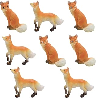 8Pcs Realistic Miniature Fox Figurines Mini Jungle Animal Figures Resin Foxes Cake Toppers for DIY Fairy Garden Terrarium Micro Landscape Bonsai Craft Birthday Party Gift