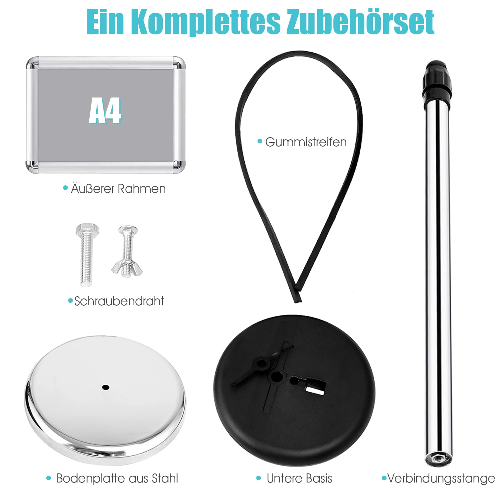 COSTWAY Infoständer A4 höhenverstellbar, 2er Set Informationsständer, Plakatständer drehbar und schwenkbar, Kundenstopper Präsentationsständer Werbeständer (Silber)
