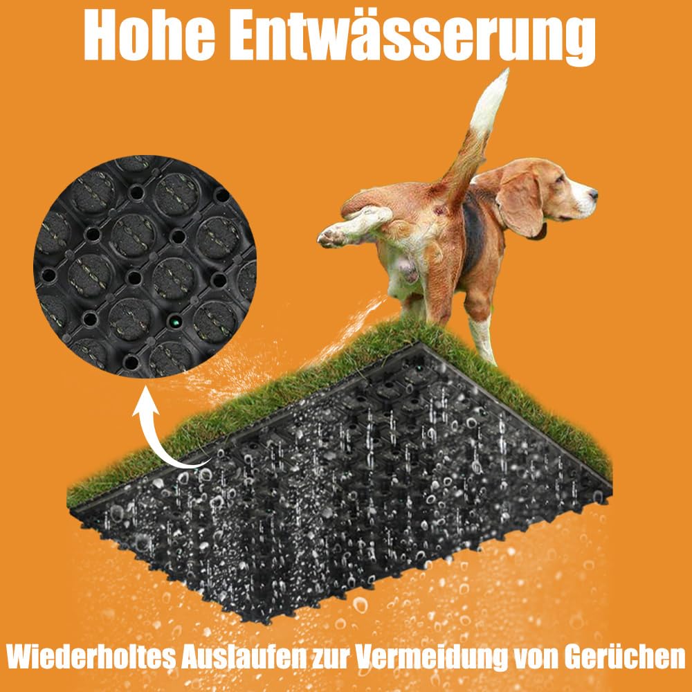 Qingbei Rina Kunstrasen Outdoor 30x30/9PCS,Rasenfliesen Outdoor, Balkonrasen Wetterfest,Bodenbelag für Balkon& Terrasse, Drainagematte Grass Tile