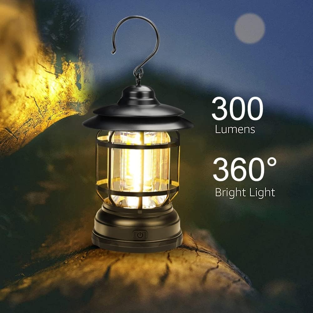 Linterna de camping recargable, LED ultrabrillante, impermeable, 2 modos de luz, luz portátil para tienda de campaña, emergencia, pesca, senderismo, cortes de energía
