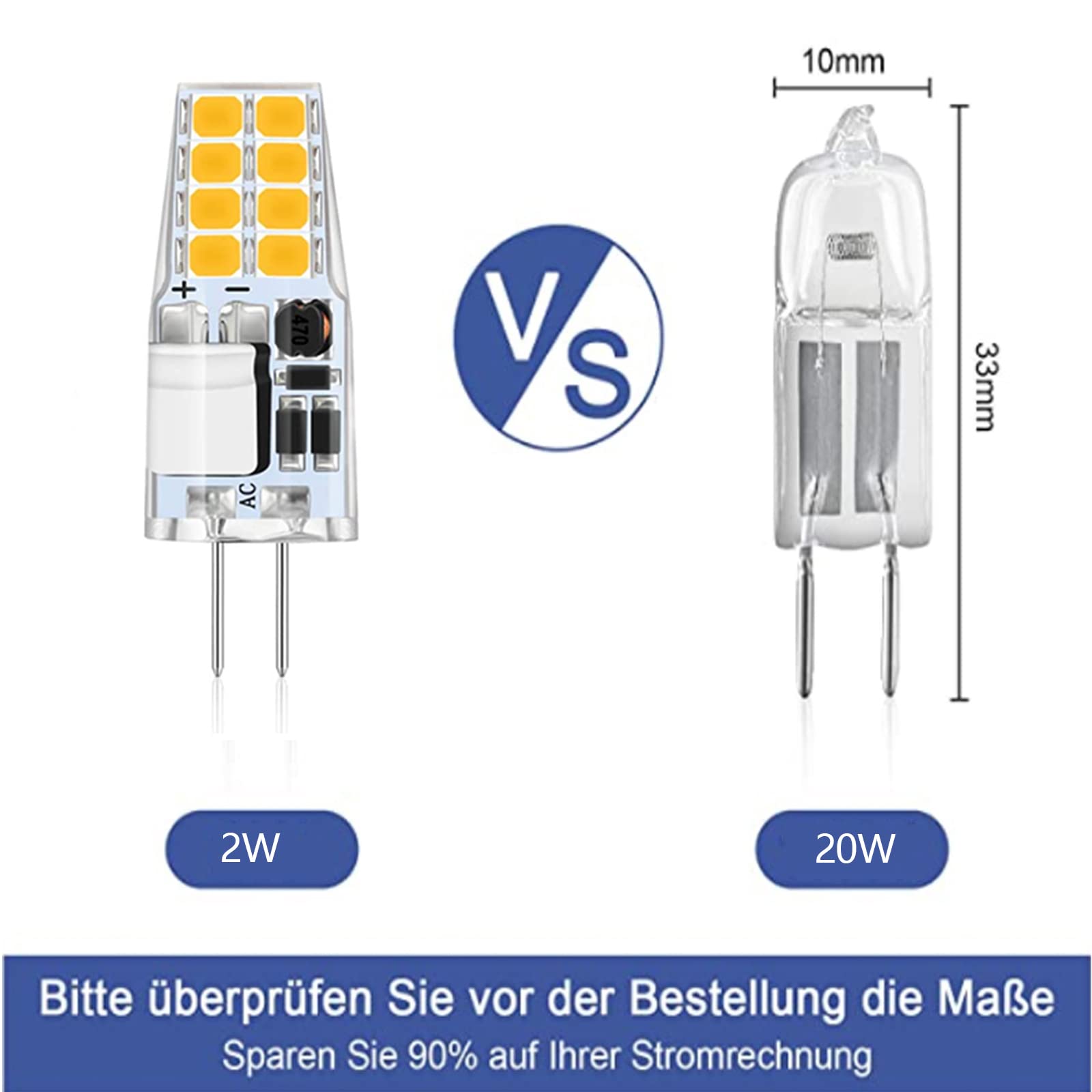 G4 LED Lampen, 2W G4 LED Birnen, Warmweiß 3000K, Ersatz für 20W Halogenlampen, Kein Flackern Nicht Dimmbar 360° Lichtwinkel, 12V AC/DC, 30er Pack [Energieklasse E]
