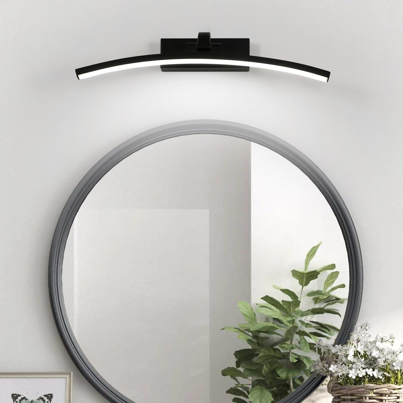 DELIPOP Luz de Espejo Baño LED 40cm, Impermeable Luz de Pared de Baño Espejos IP44, Lámpara de Espejo Moderno para Muebles de Maquillaje Aparato Montado en la Pared, Blanco Frío 6500K, Nero