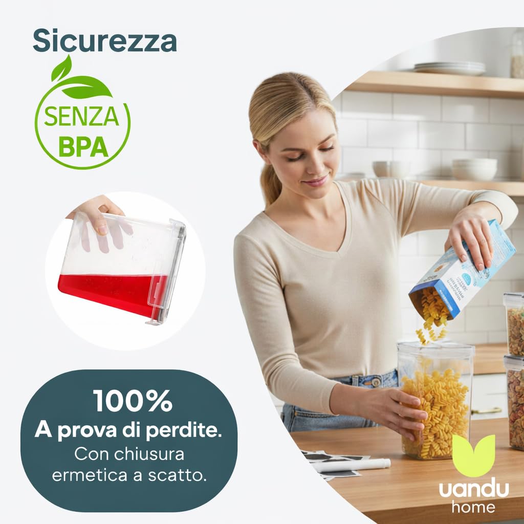 uandu Barattoli con coperchio ermetici – Set di 24 contenitori senza BPA, per cereali, farina e zucchero, con penna ed etichetta