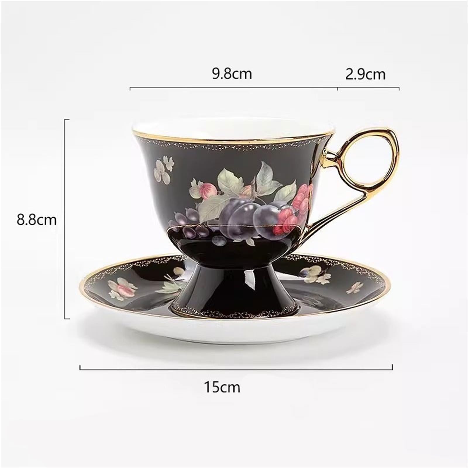 Tazas de café Juego de tazas y platillos de café altos escandinavos, exquisitas tazas de té negras británicas de alta gama, tazas de té de flores de porcelana de hueso de lujo Uso doméstico(Negro)
