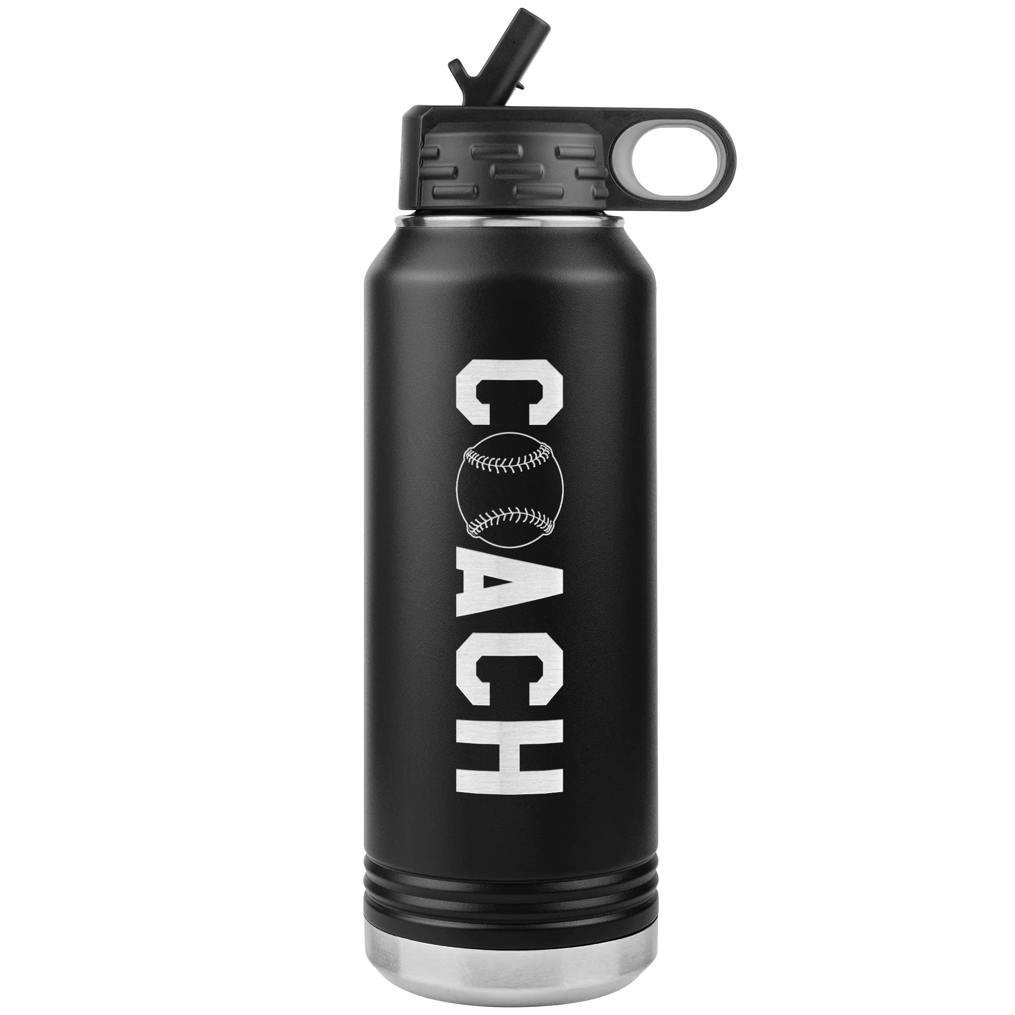 JFWcreations Softball Coach Water Bottle - 32oz Insulated Engraved Stainless Steel Flip Top with Straw Softball Coach Gift Black