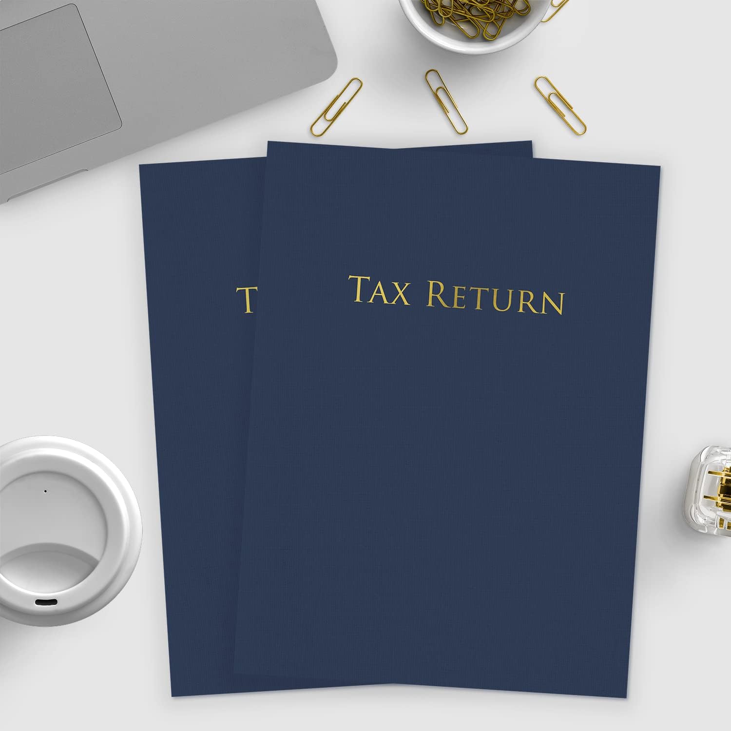 Linen Texture Navy and Gold Tax Return Folders / 25 Business Document Folders / 9" x 12" Modern Tax Return Accounting Presentation Folder with Inside Business Card Pockets/Made in The USA