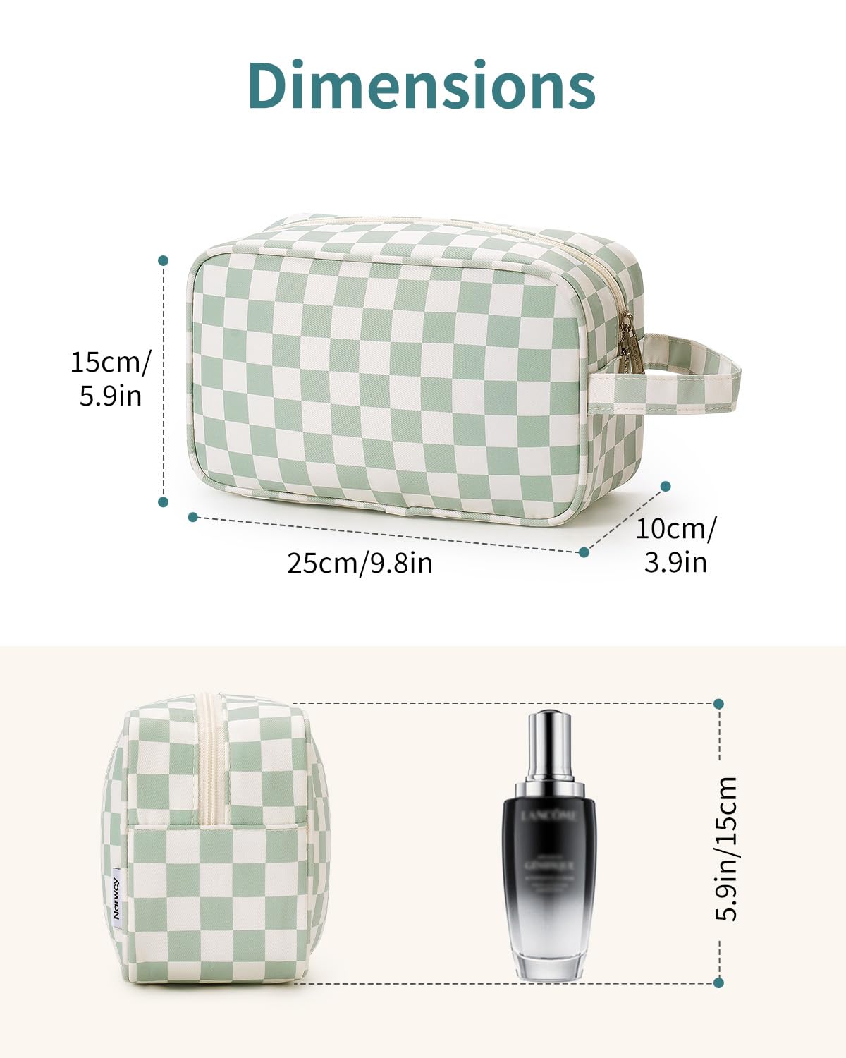 Travel Toiletry Wash Bag for Women Traveling Dopp Kit Makeup Bag Organizer for Toiletries Accessories Cosmetics (Mint Green Checkerboard) - 5