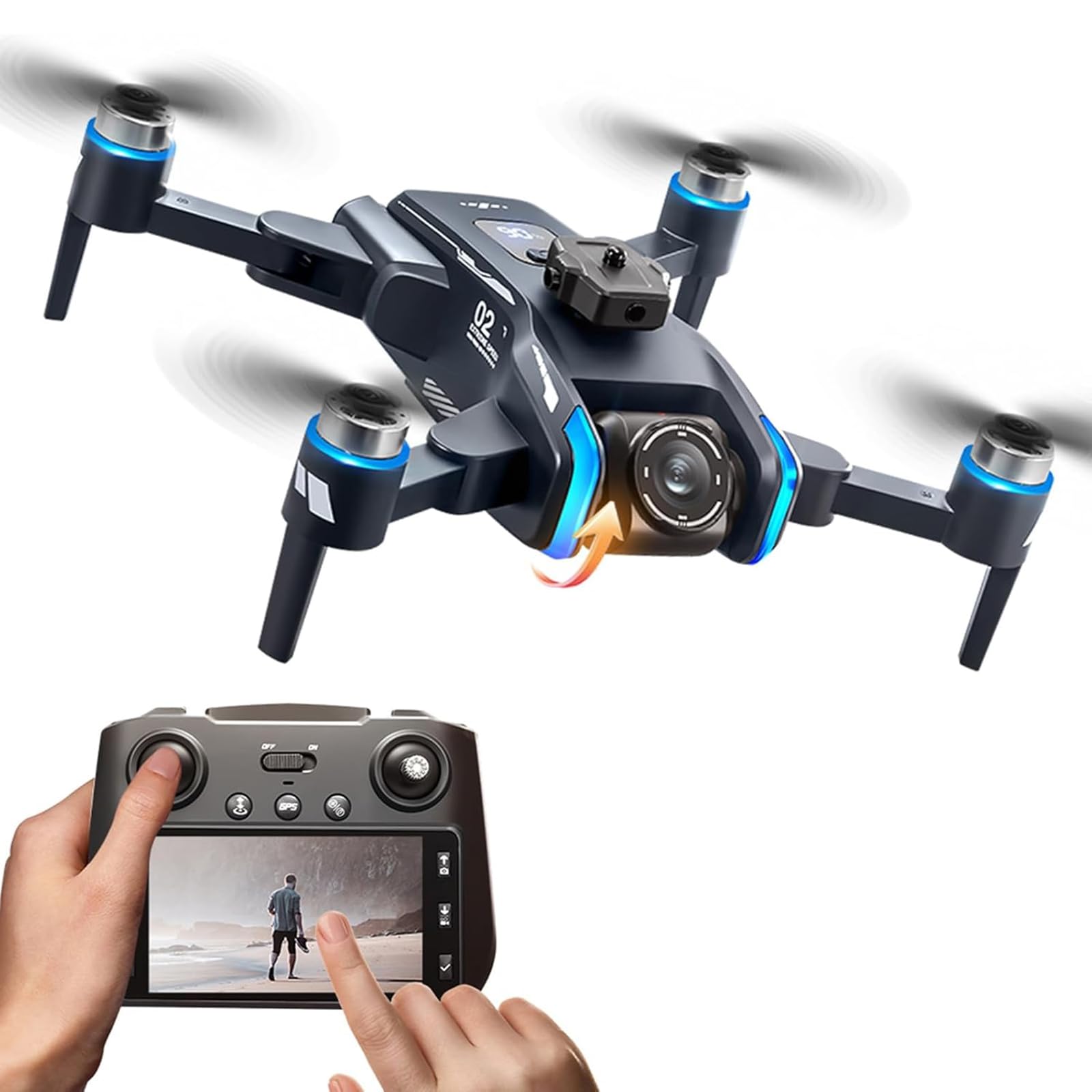 Genérico Drone de Control Remoto con cámaras 4K, Pantalla LCD cámaras duales Flujo óptico Vuelo estacionario GPS posicionamiento 5G WiFi Drone aéreo Adultos Principiante Plegable RC Quadcopter