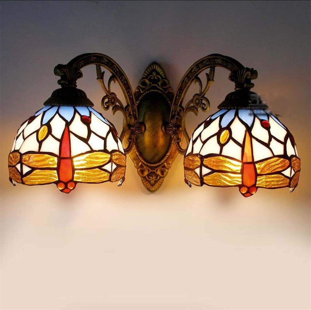 Aioneer Tiffany Style 2-Lights Wall Light Sconces, Stained Glass Shade Wall Lighting Corridor Mirror Front Lamp Passage Hallway Light,C-C