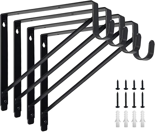 Miniatura 9 de Paquete de 2 estantes de armario resistentes y soportes de barra, soportes de estante para ropa, soporte de estantes de armario con soporte