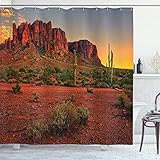 Ambesonne Saguaro Shower Curtain, Colorful Sunset View of The Desert and Mountains Near Phoenix...