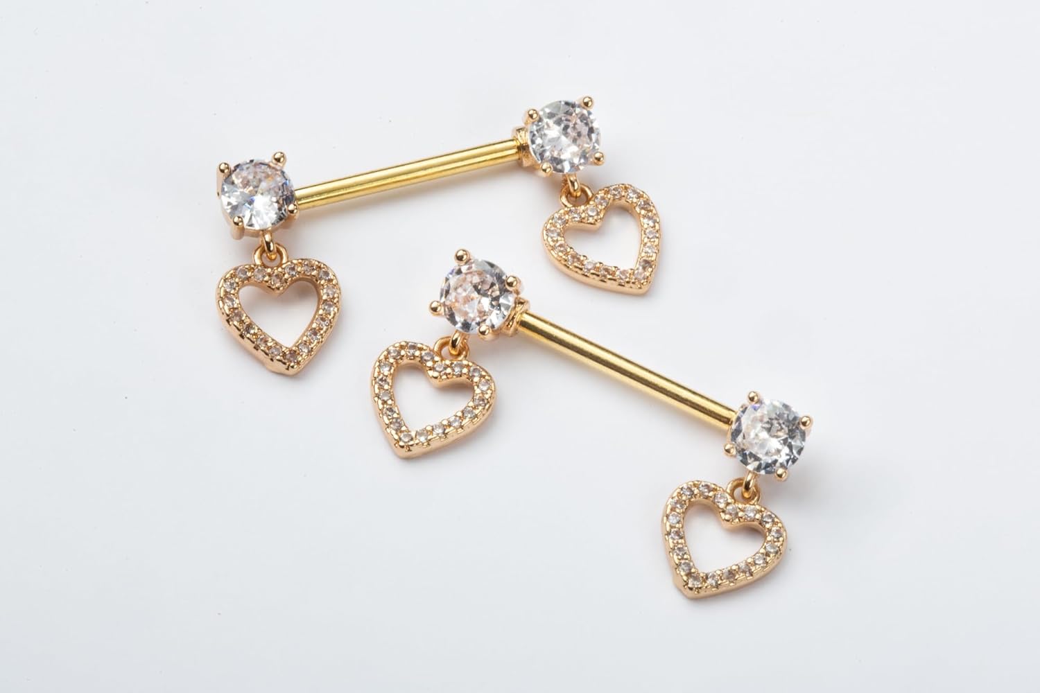Pierced Owl 14GA 316L Stainless Steel Prong Set CZ Crystal with Dangling Heart Nipple Barbells, Sold as a Pair - Image 4