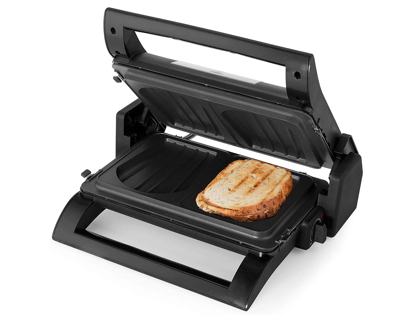 Griglia elettrica a contatto, piastra per waffle e panini 4 in 1, piastre intercambiabili, 31,5 x 21,5 cm, con pinza per barbecue