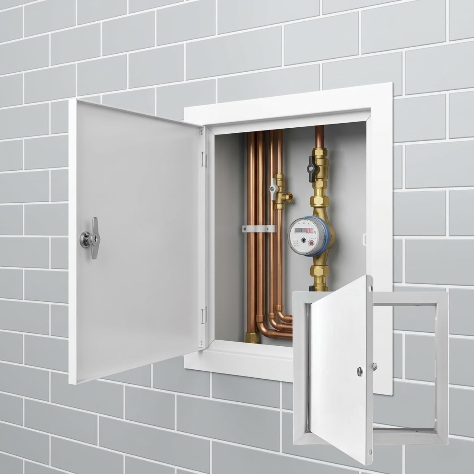 Locking Access Panel 300x300mm Aluminium Inspection Hatch, Flush Fit Access Door for Wall & Ceiling, Concealed Hinges for Plumbing & Electrical Service Point(White,75x60cm)