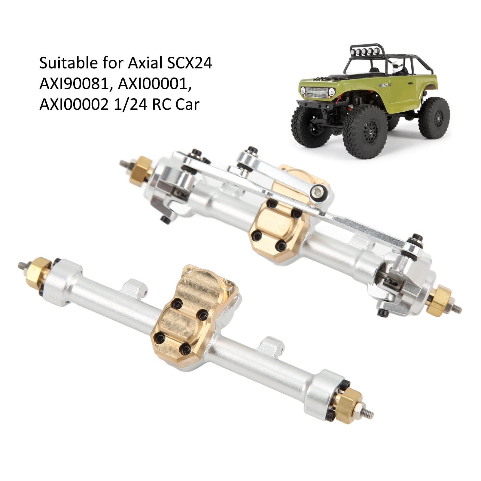 Metalowy zespół Osi Przedniej i Tylnej RC, Części Zamienne ze Stopu Aluminium z Mosiądzu do Samochodu Axial SCX24 1/24 RC, Przednia Tylna oś ze Stopu Aluminium, Akcesoria do Części (SILVER)