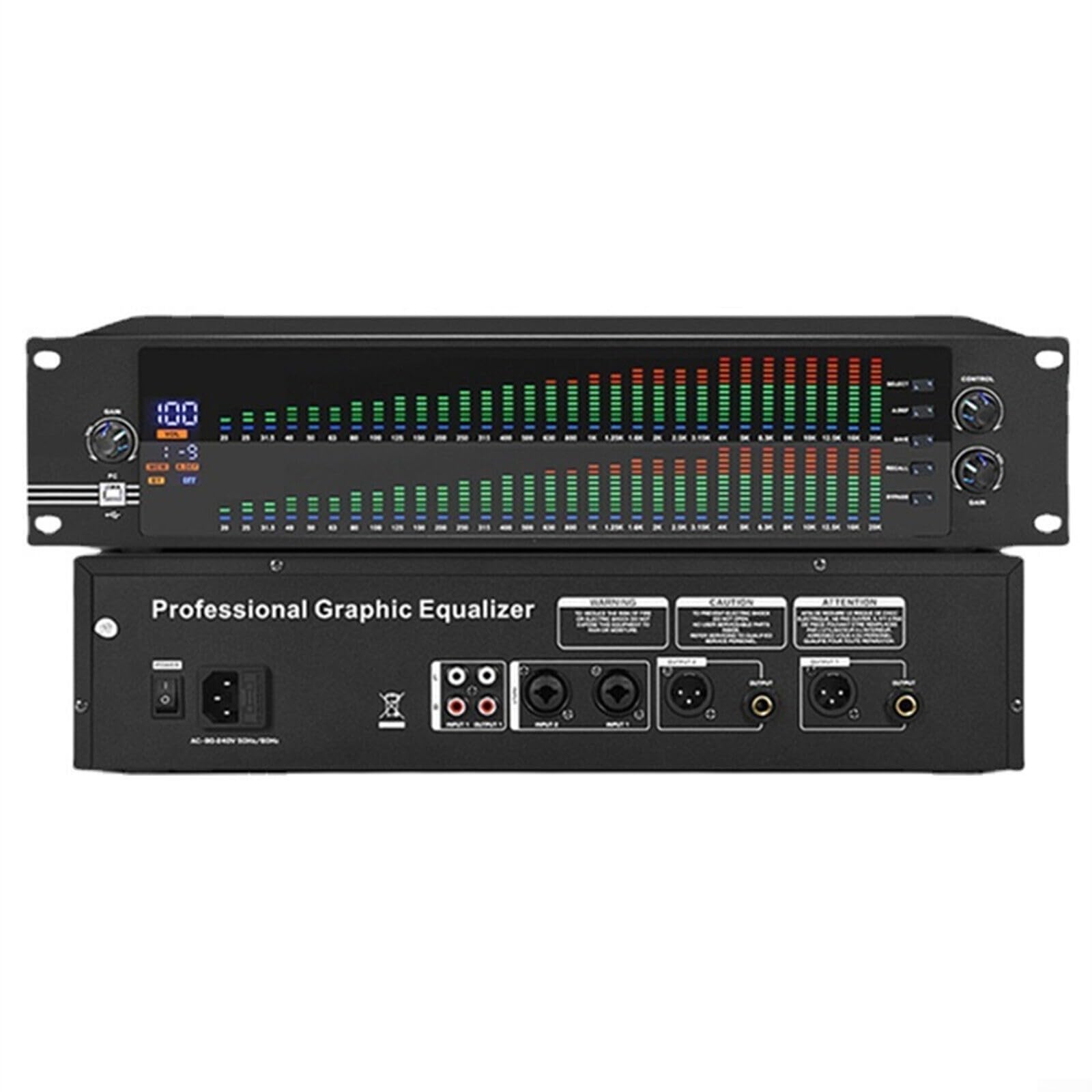 Dual 31-Bed Graphic Equalizer Spectrum Digital Equalizer with LCD Display and USB Control for Stage Performance