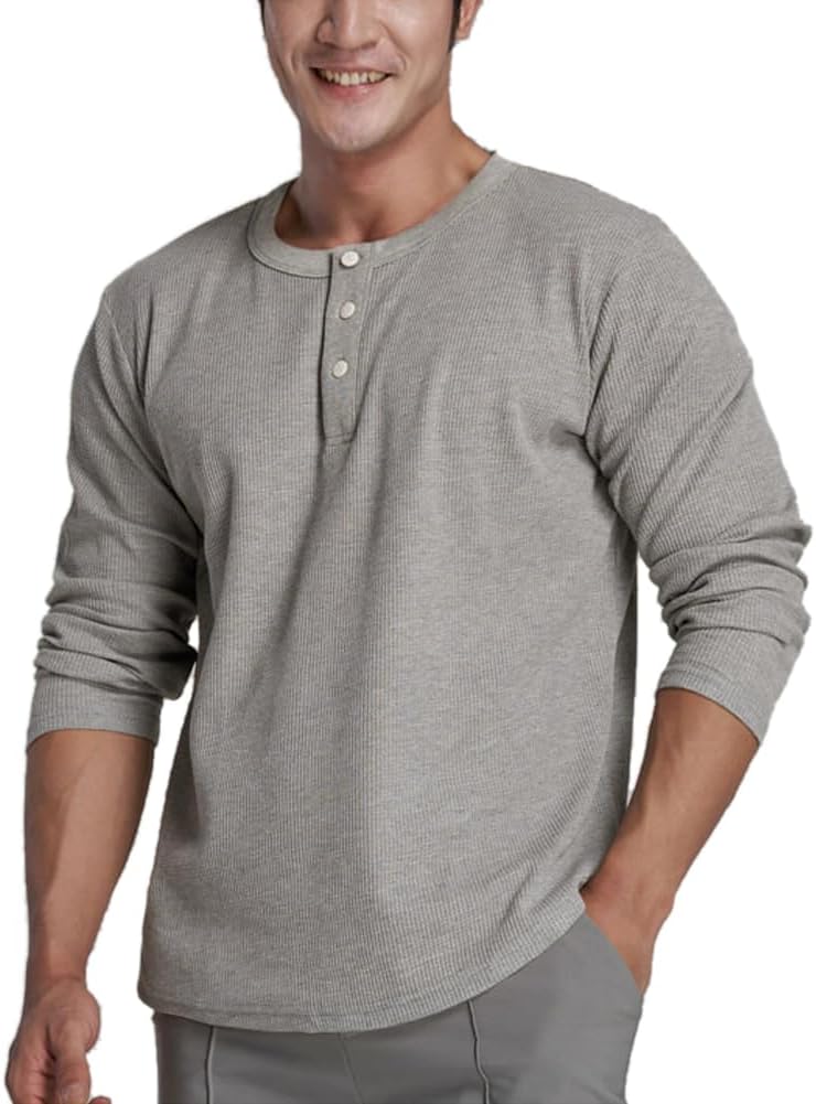 Men's Basic Long Sleeve Shirts Waffle Sweatshirt Loose Training Side Driving Crew Neck Shirt