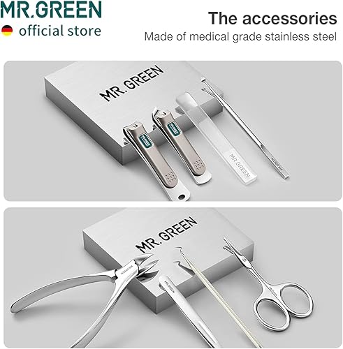 Miniatura 3 de MRGREEN Juegos de manicura kits de pedicura de acero inoxidable herramientas de cuidado personal con funda de piel sintética gris