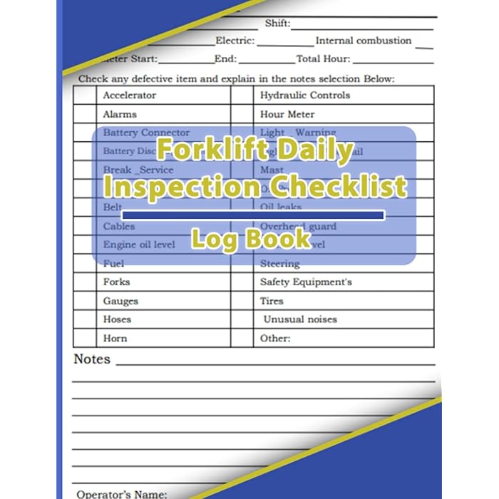 Buy Forklift daily Inspection Checklist Log book Forklift Operator