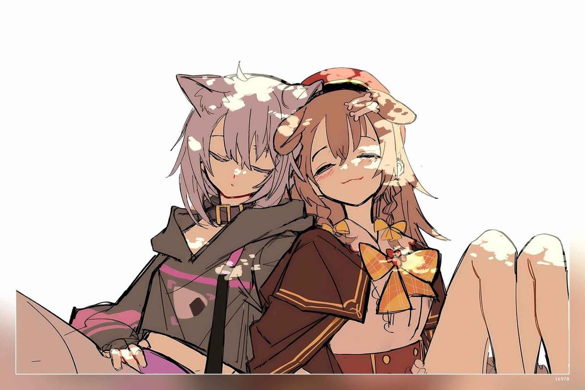 POSTERDADDY Hololive Nekomata Okayu Inugami Korone Animal Ears Anime Poster Reprint Matte Finish Paper Unframed 12 x18 Inch (Multicolor) - 16978