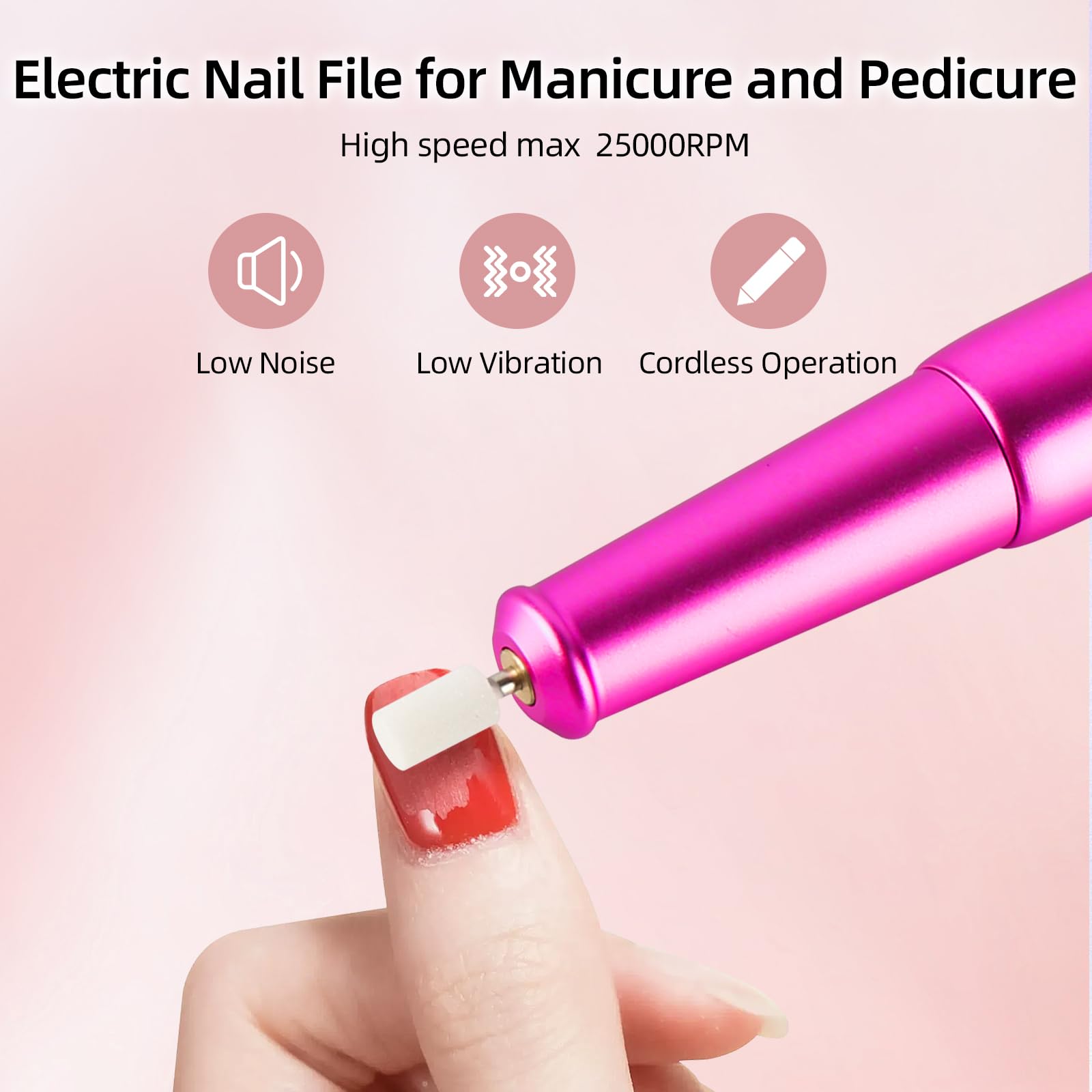 GUPAY Electric Nail Files Cordless, Professional Nail Drill Machine for Acrylic Nails Gel with 5 Speeds - Image 2